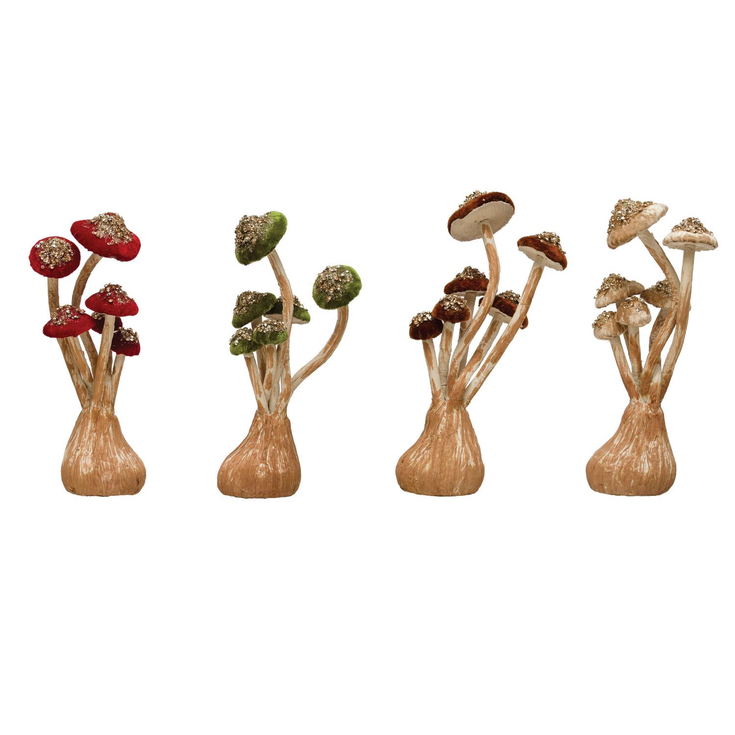 Velvet, Foam & Paper Mushroom w/Gold Glitter, Sequins & Jewels