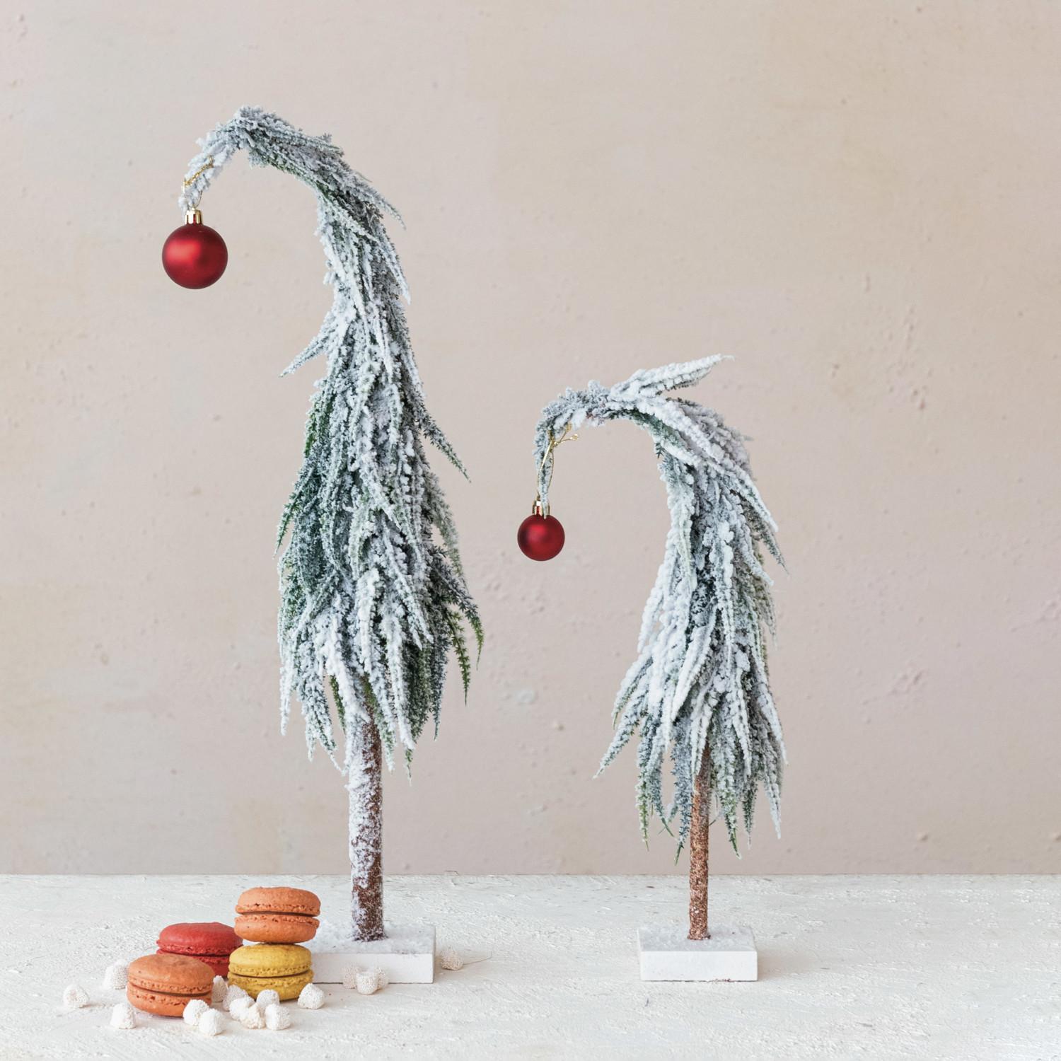 17 3/4" Faux Evergreen Tree w/Red Ball Ornament, Snow & Green