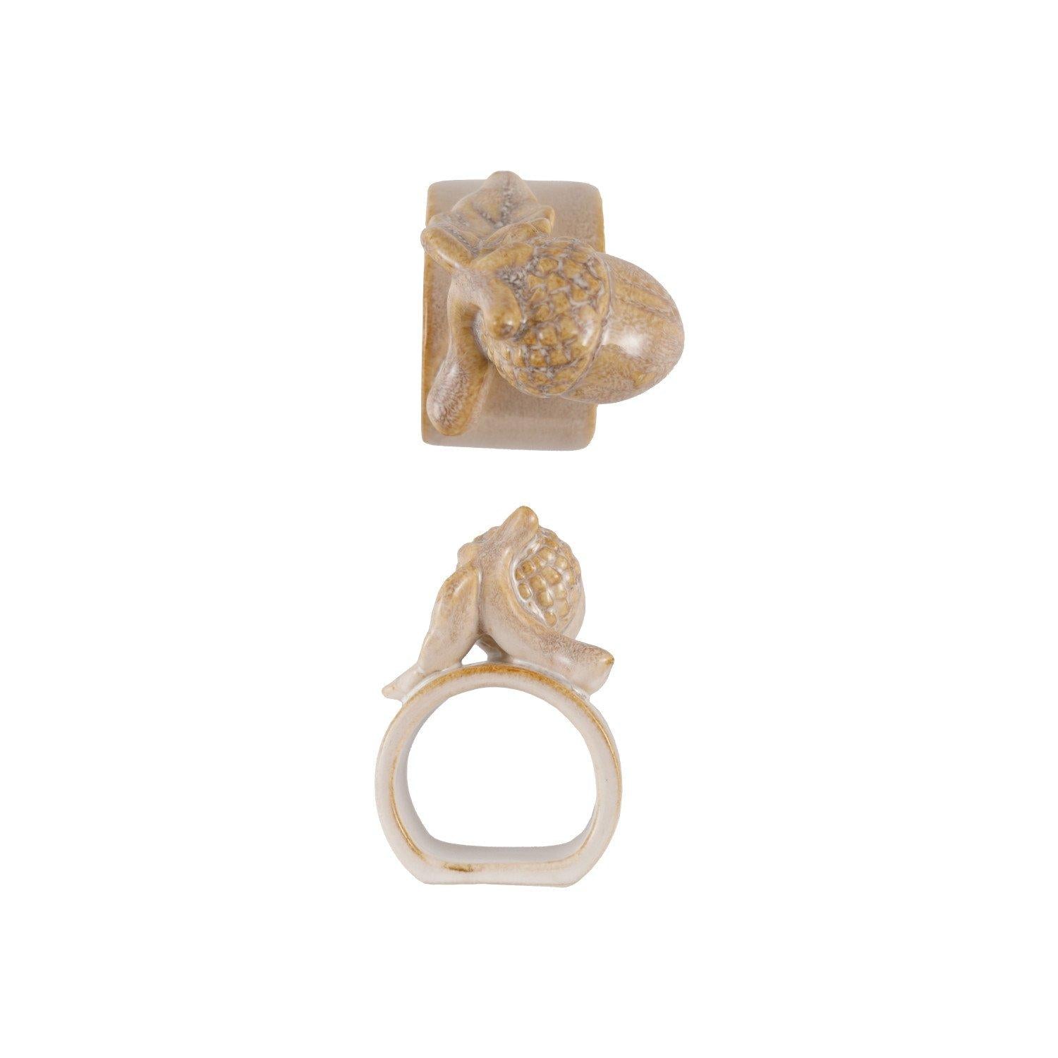 Stoneware Napkin Ring w/Acorn - cream