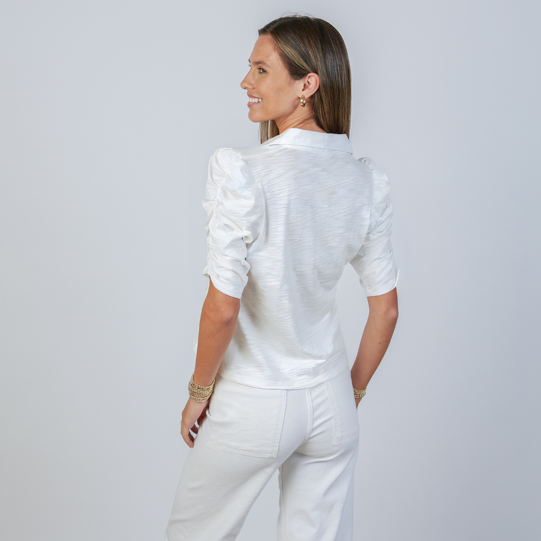 Grace Button-Up Elbow Length Tee - White - XSmall