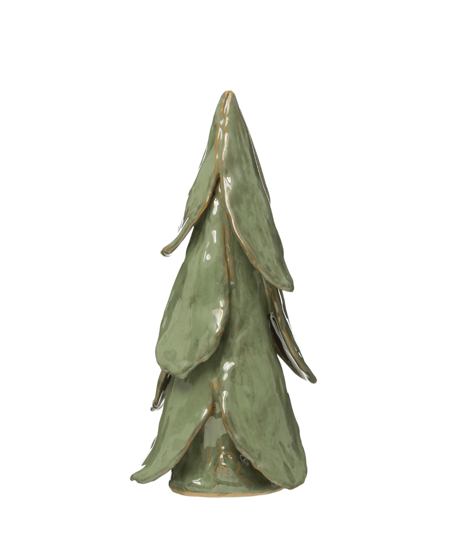 Handmade stoneware ceramic Christmas tree figurine in mint green glaze, 11 inches tall