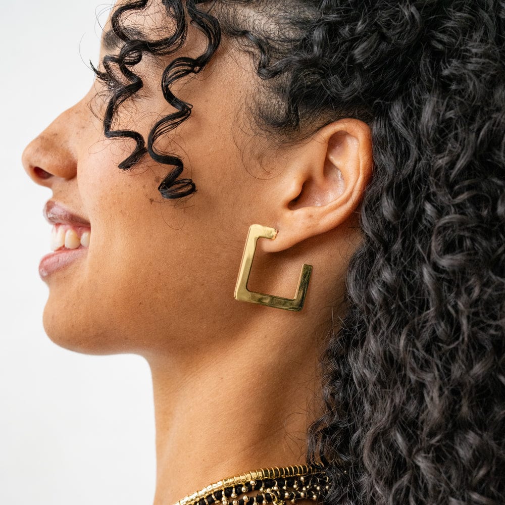 Heidi Square Earrings Brass