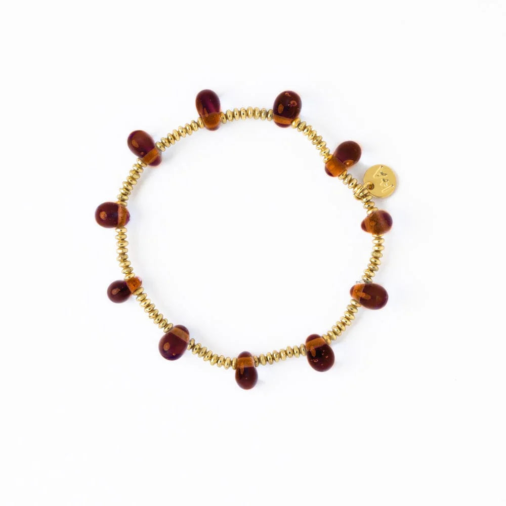 Hope Gold Stretch Bracelet w/ Teardrop Bead Amber