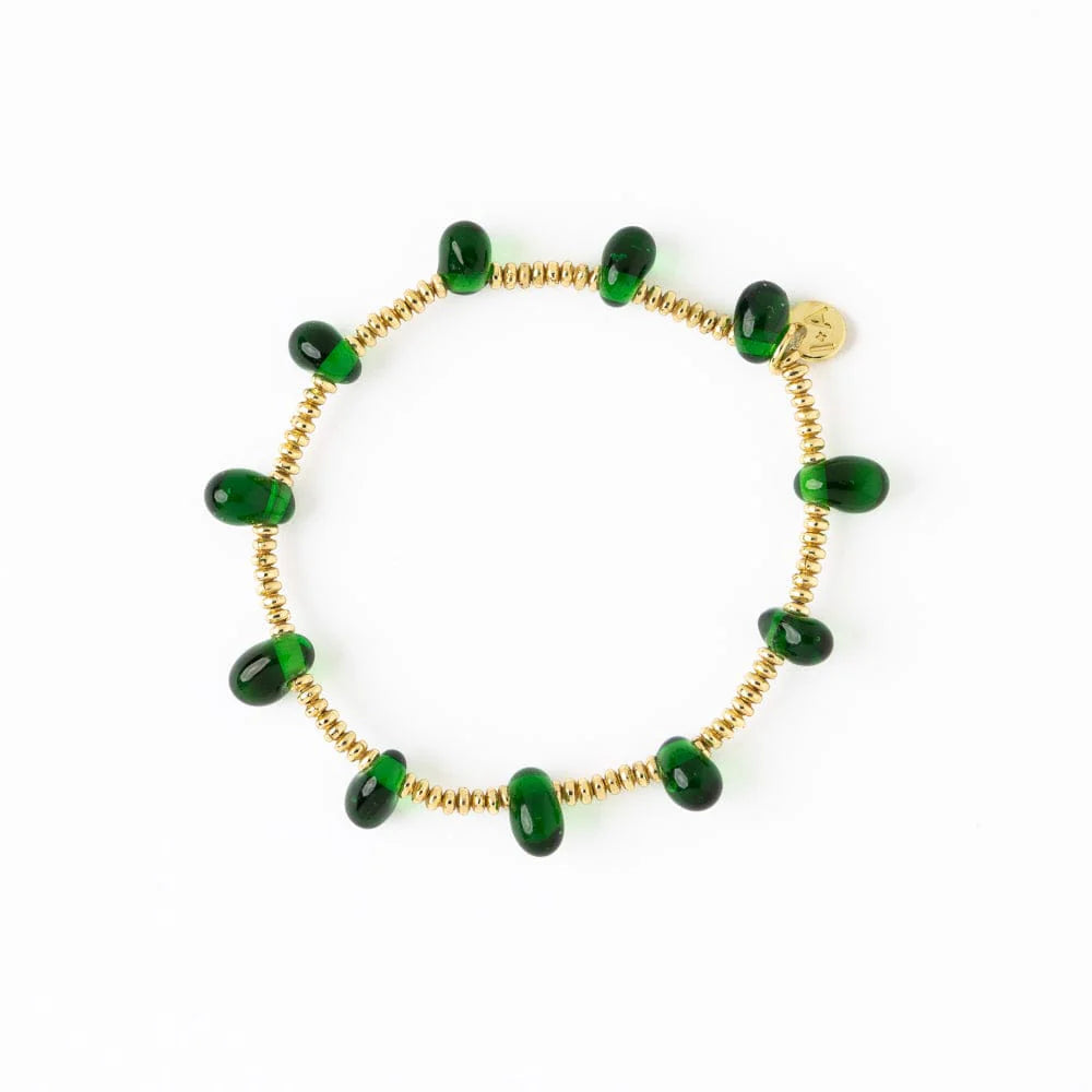 Hope Gold Stretch Bracelet w/ Teardrop Bead Green