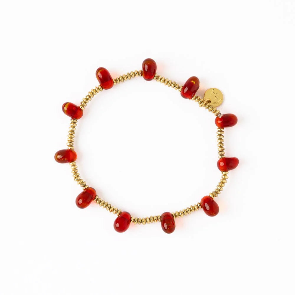Hope Gold Stretch Bracelet w/ Teardrop Bead Red