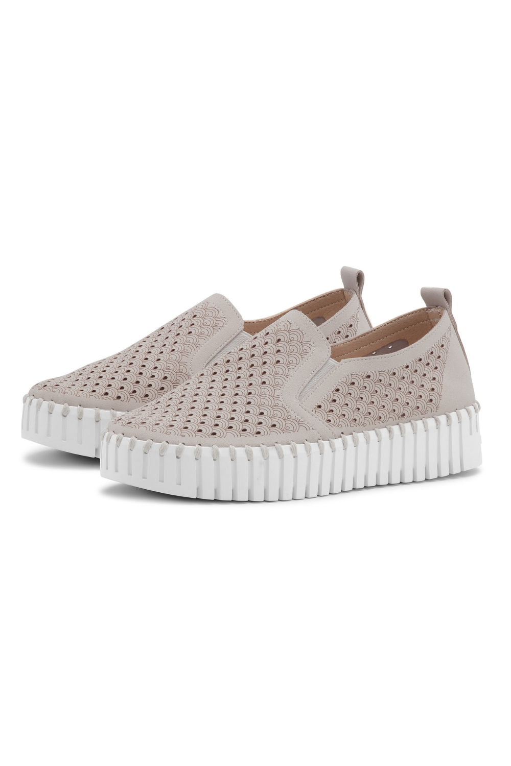 Ilse Jacobsen Tulip Platform slip-on sneakers in atmosphere grey with laser-cut perforations and white creeper sole