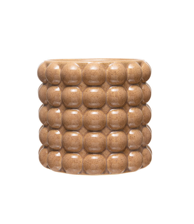 EMBOSSED STONEWARE PLANTER, CAMEL COLOR