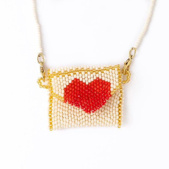 Izzie Pouch Necklace w/ Red Heart Ivory