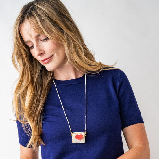 Izzie Pouch Necklace w/ Red Heart Ivory