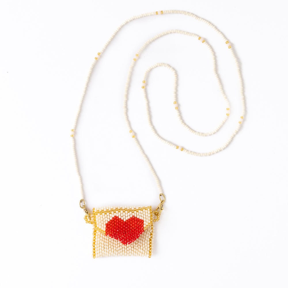 Izzie Pouch Necklace w/ Red Heart Ivory