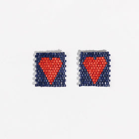 Kallie Heart Rectangle Post Beaded Earrings Navy