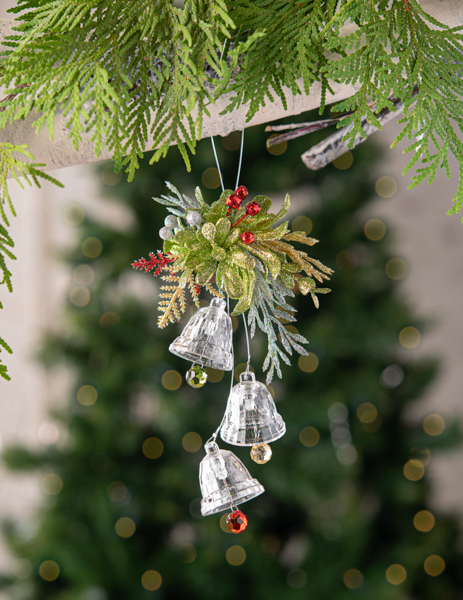 6" Triple Mistletoe Bells Ornament, Acrylic