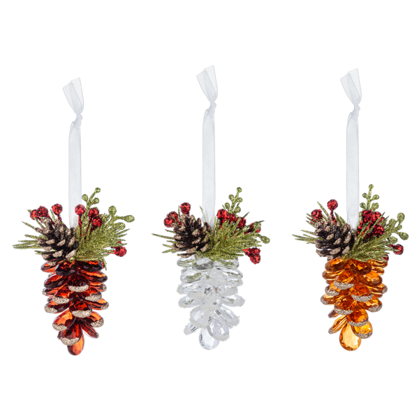 4" Krystal Pinecones Ornament, Acrylic