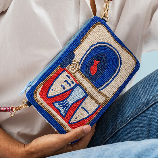 Leila Sardine Seed Bead Clutch w/ Strap