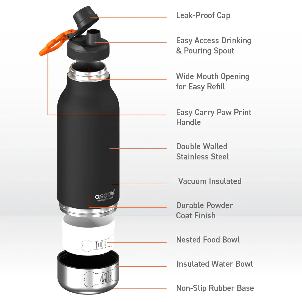 3-in-1 Ceramic-Lined Bottle w/Integrated Dog Dish - Pastel Peach