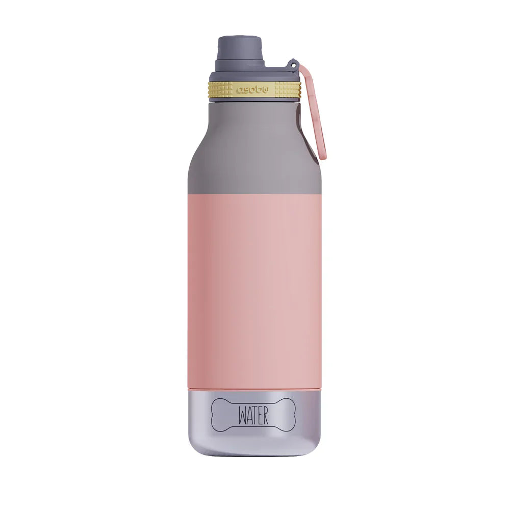 3-in-1 Ceramic-Lined Bottle w/Integrated Dog Dish - Pastel Peach