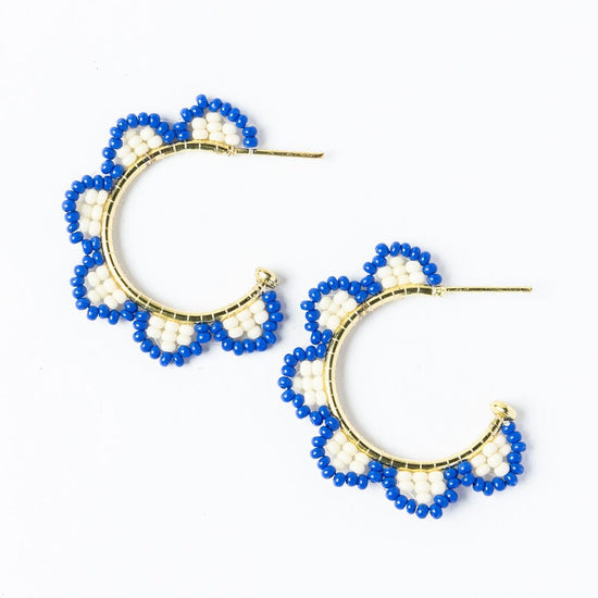 Luna Beaded Scallop Gold Hoop Lapis Blue