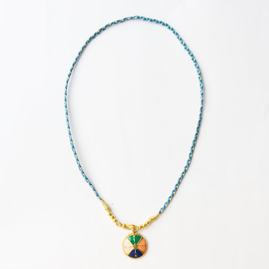 Maria Braided Necklace w/ Enamel Pendant Never Lost Blue