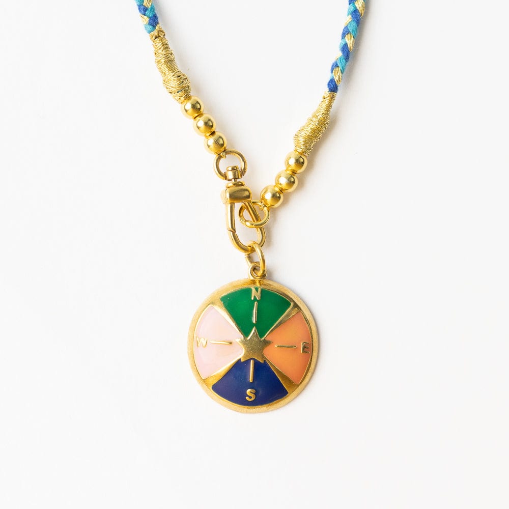 Maria Braided Necklace w/ Enamel Pendant Never Lost Blue