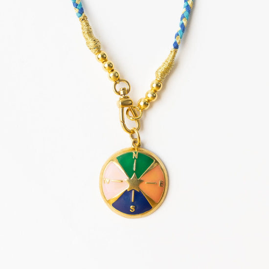 Maria Braided Necklace w/ Enamel Pendant Never Lost Blue