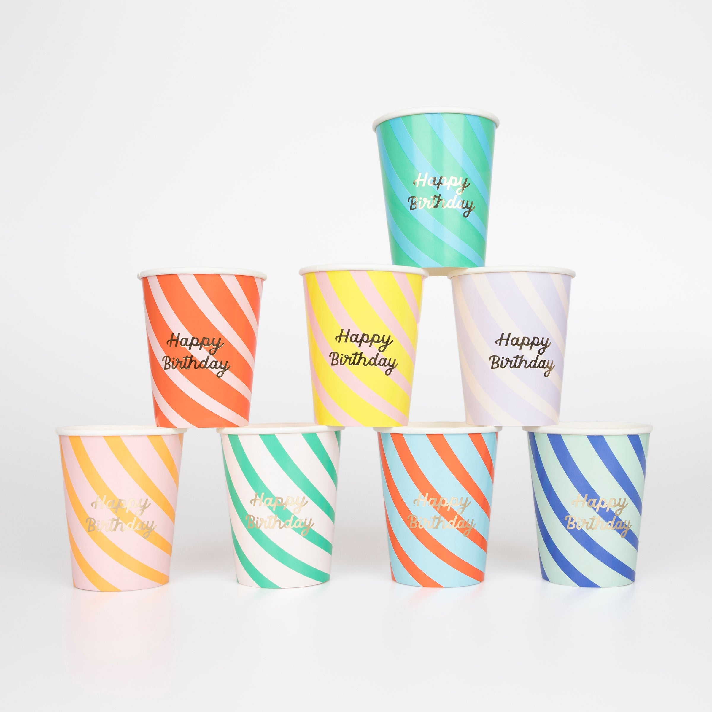 Stripe Happy Birthday Cups - (8 cups)