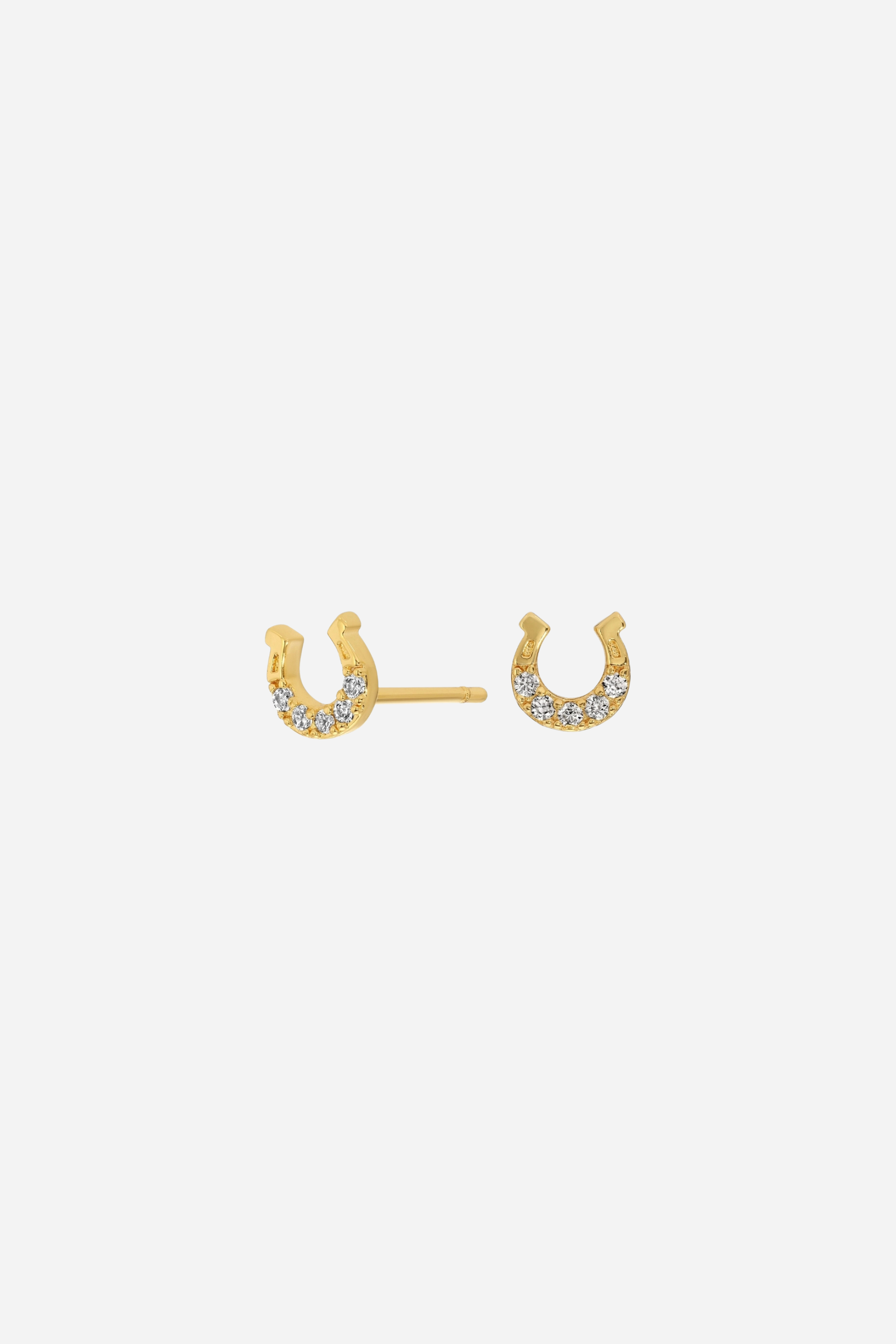 Earrings - Single Stud - Horseshoe w/Light Blue Pave Accent - Gold