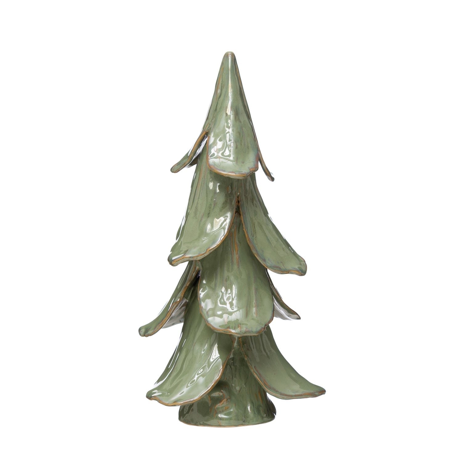 Handmade glazed stoneware Christmas tree figurine in mint green with tiered branch layers