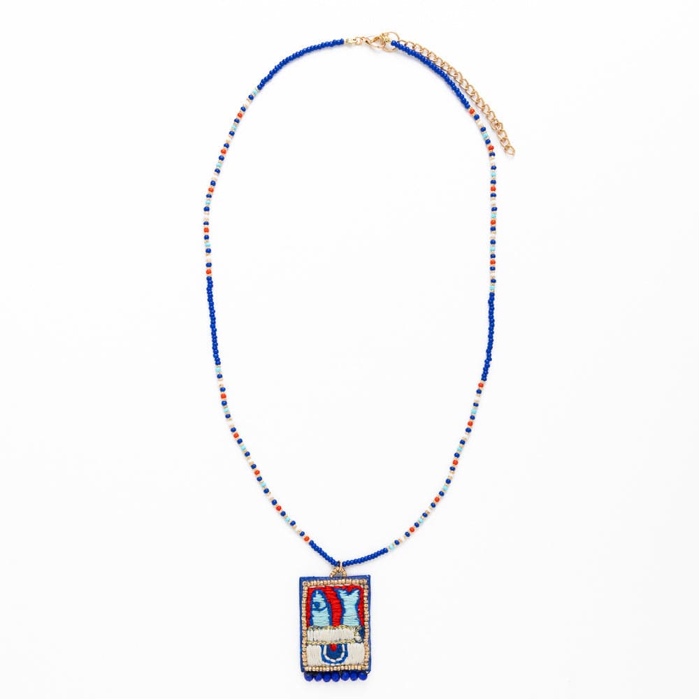 Robin Beaded Necklace w/ Embroidered Sardine Blue