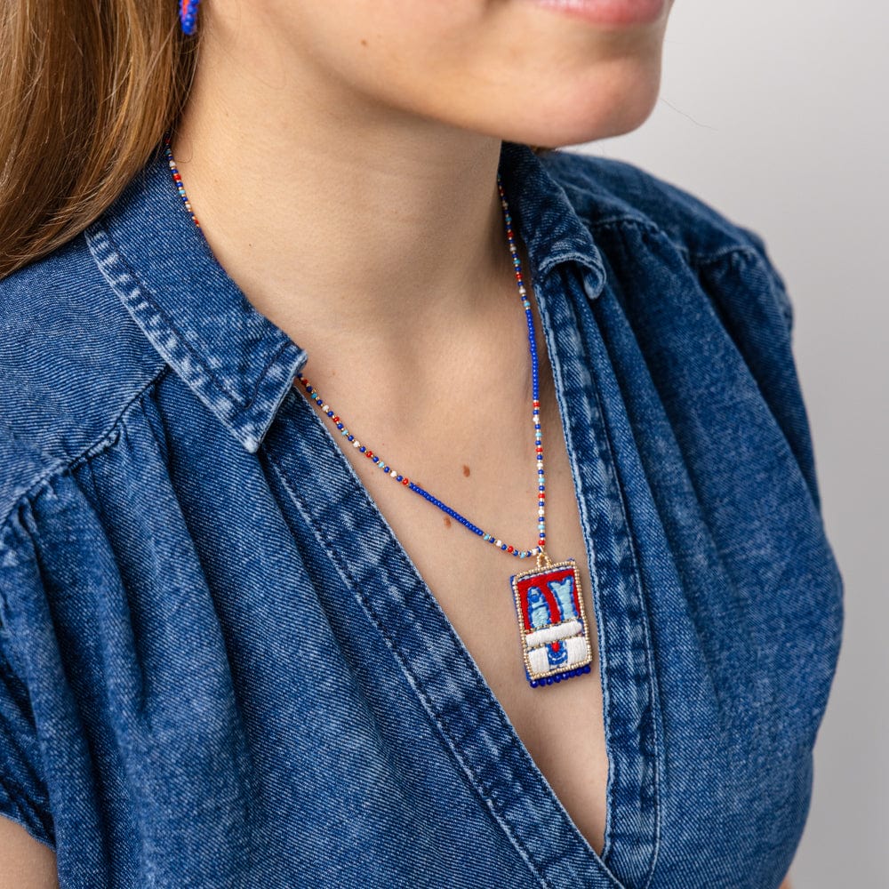 Robin Beaded Necklace w/ Embroidered Sardine Blue