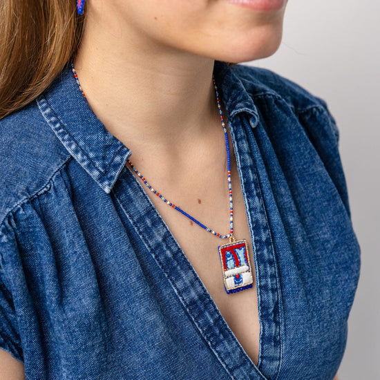 Robin Beaded Necklace w/ Embroidered Sardine Blue
