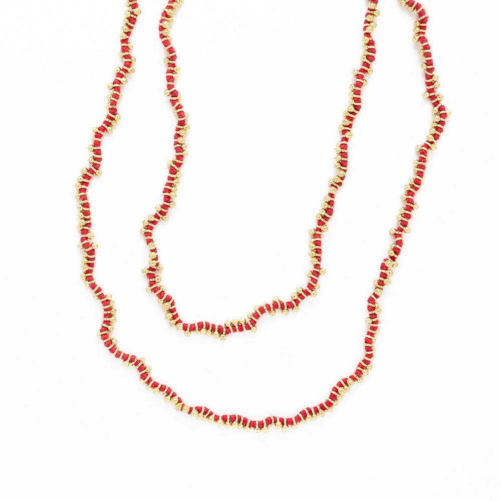 Rosemary Thread  w/ Brass Extra Long Necklace Red