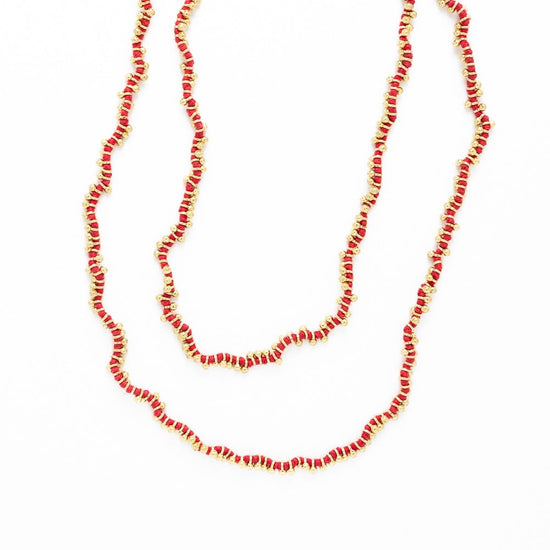 Rosemary Thread  w/ Brass Extra Long Necklace Red