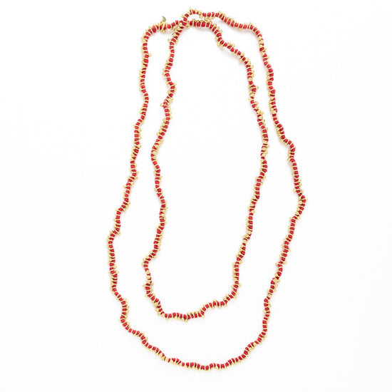 Rosemary Thread  w/ Brass Extra Long Necklace Red