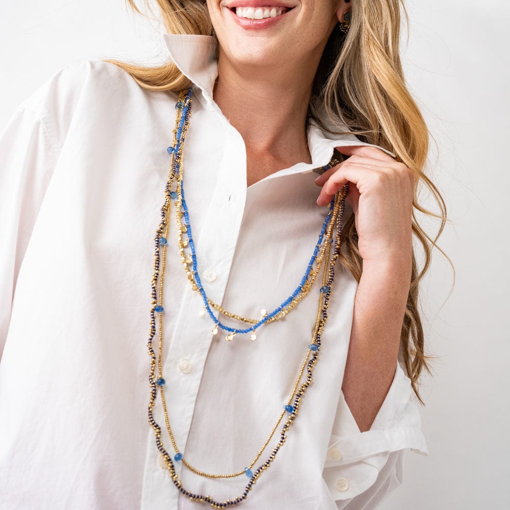 Rosemary Thread  w/ Brass Extra Long Necklace Royal Blue