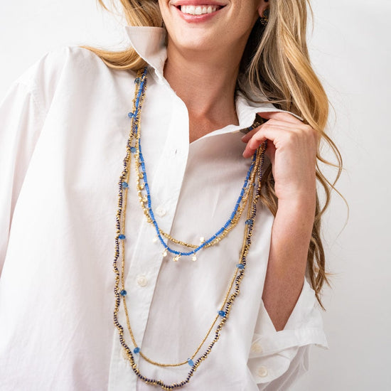 Rosemary Thread  w/ Brass Extra Long Necklace Royal Blue