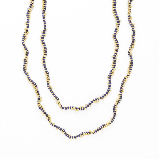 Rosemary Thread  w/ Brass Extra Long Necklace Royal Blue