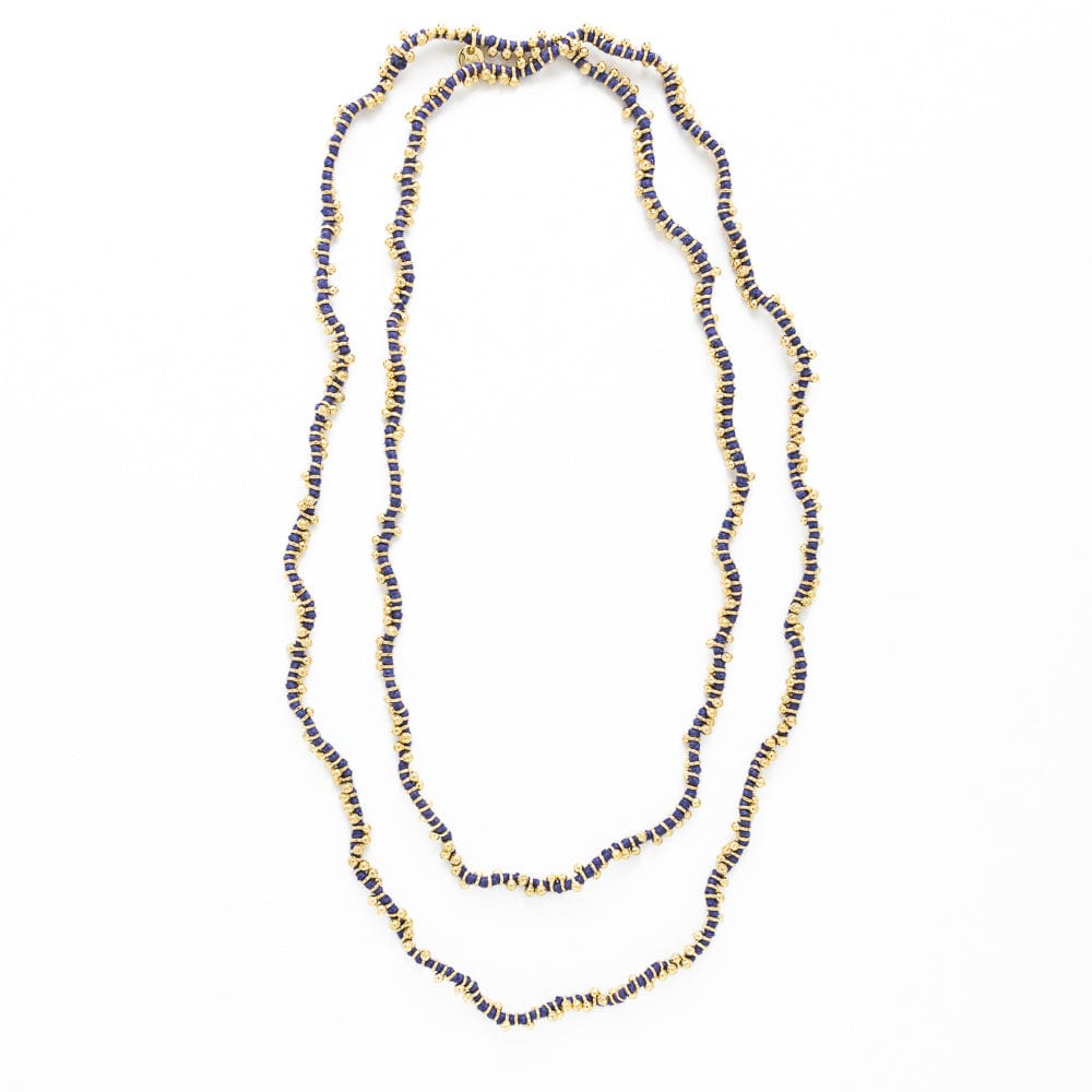 Rosemary Thread  w/ Brass Extra Long Necklace Royal Blue