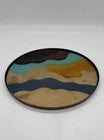 10" Round Decorative Metal & Printed Glass Tray, Antique Copper