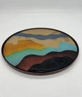 10" Round Decorative Metal & Printed Glass Tray, Antique Copper