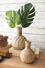 Carved Round Wooden Bottles (set of 2)