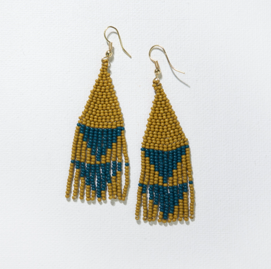 Citron with Peacock Triangles Earrings 3.25"