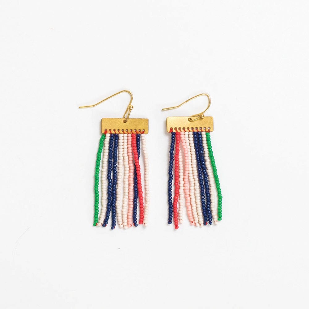 Scout Rectangle Hanger Solid Stripes Bead Fringe Earrings St. Tropez