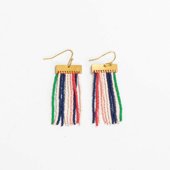 Scout Rectangle Hanger Solid Stripes Bead Fringe Earrings St. Tropez