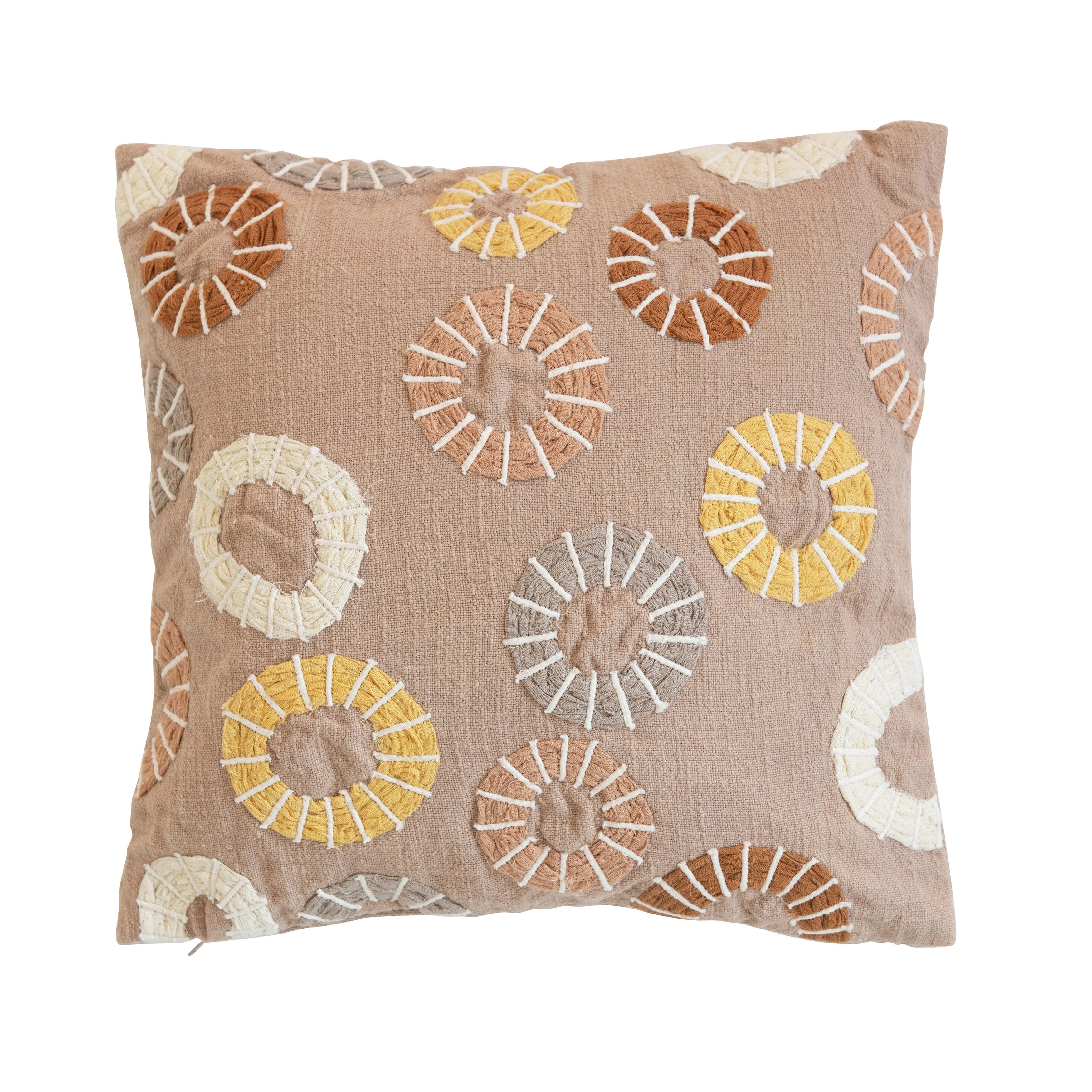 Cotton Embroidered PIllow w/Dots, Multi-color