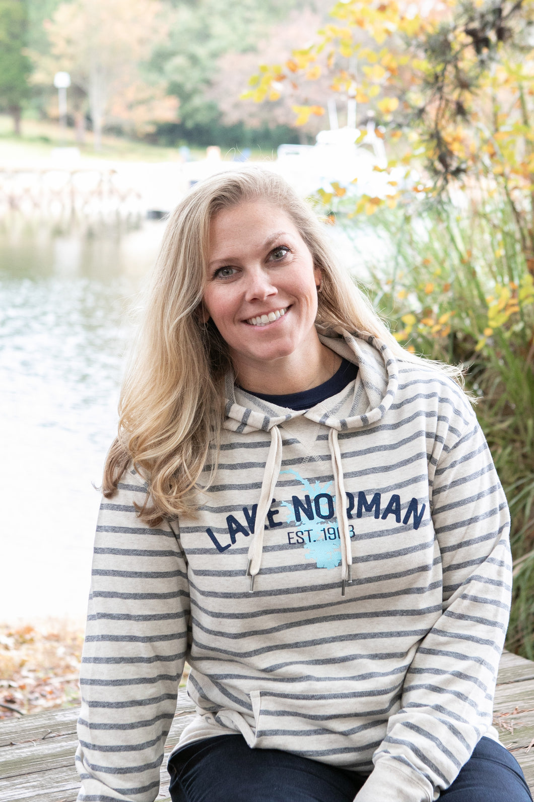 M - Lake Norman 1963 Striped Heather French Terry Hoodie Sweatshirt - M