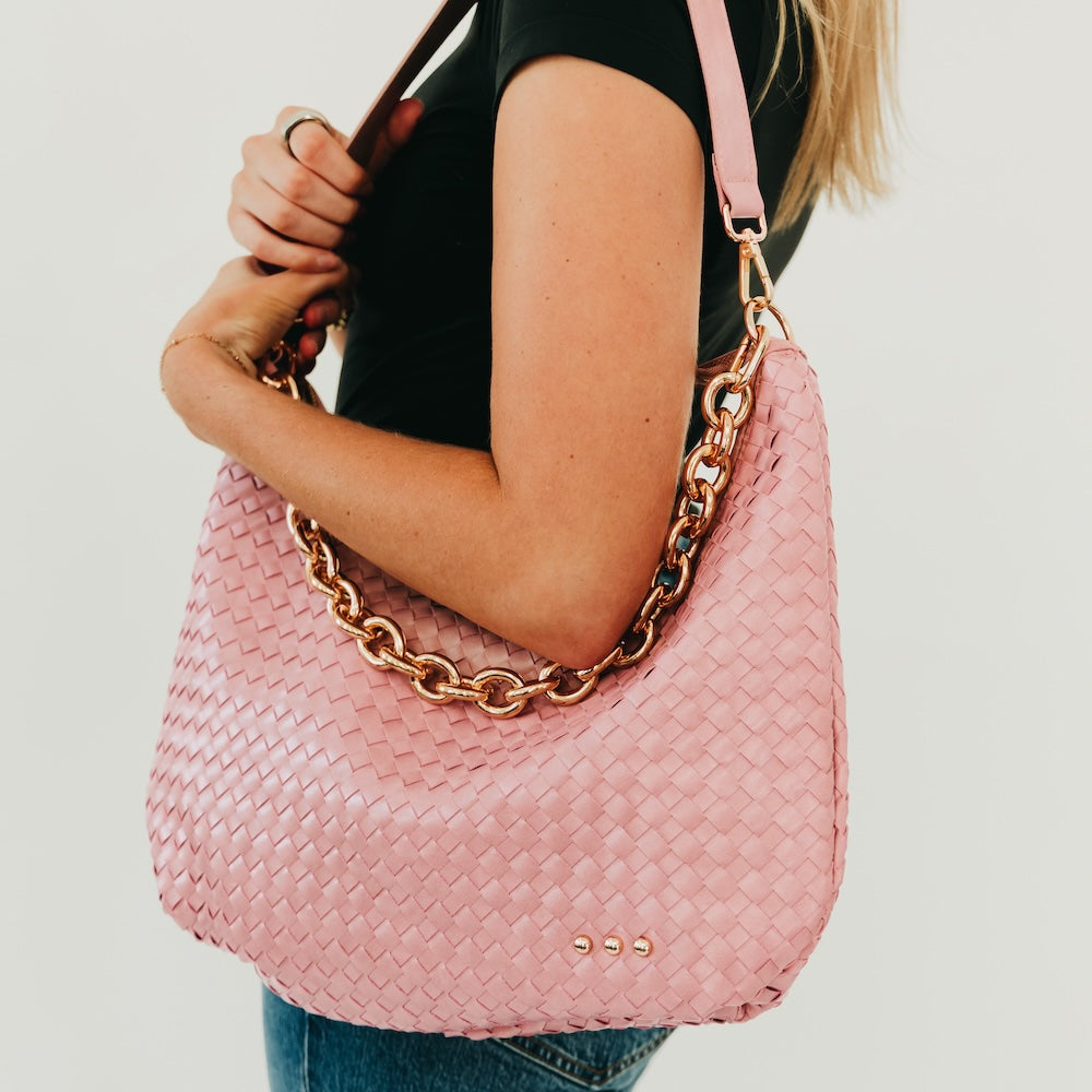 SIENNA SLOUCHY WOVEN SHOULDER BAG-TAUPE