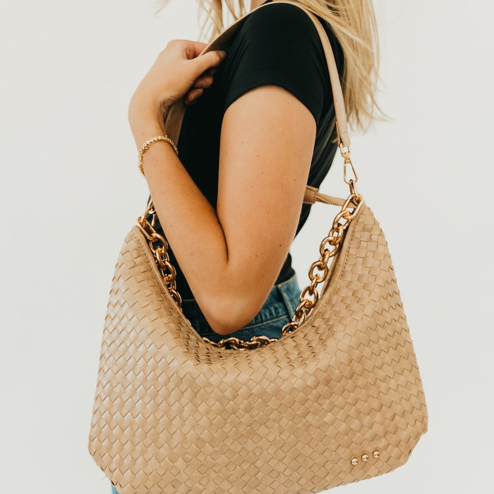SIENNA SLOUCHY WOVEN SHOULDER BAG-CREAM