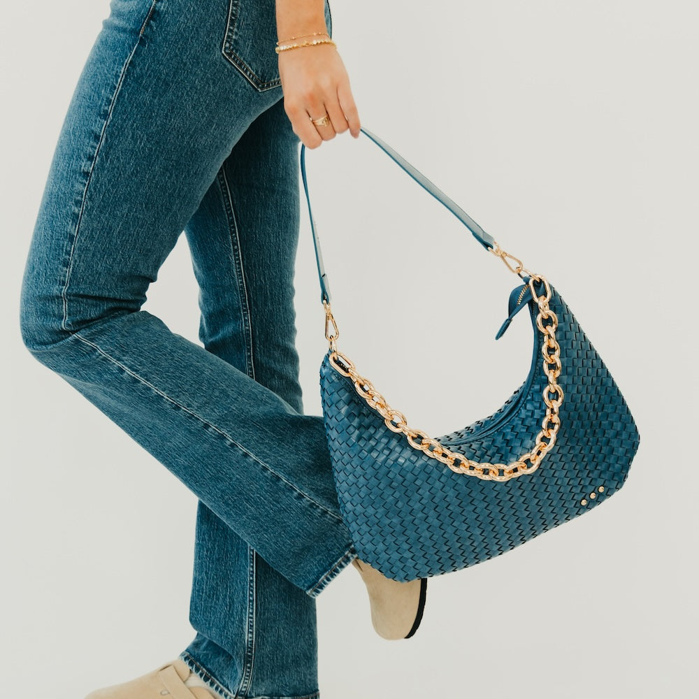 SIENNA SLOUCHY WOVEN SHOULDER BAG-DENIM BLUE