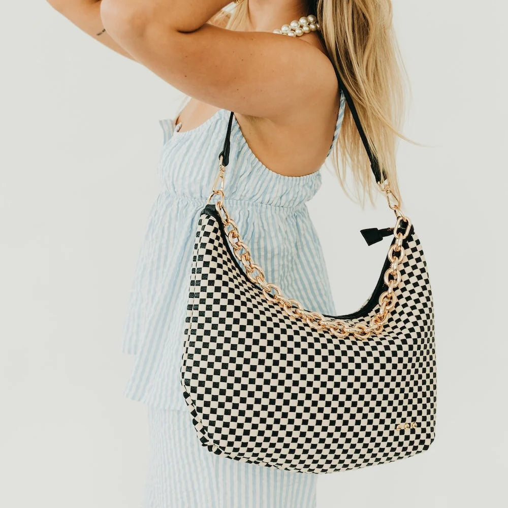 SIENNA SLOUCHY WOVEN SHOULDER BAG-CHECKERED BLACK