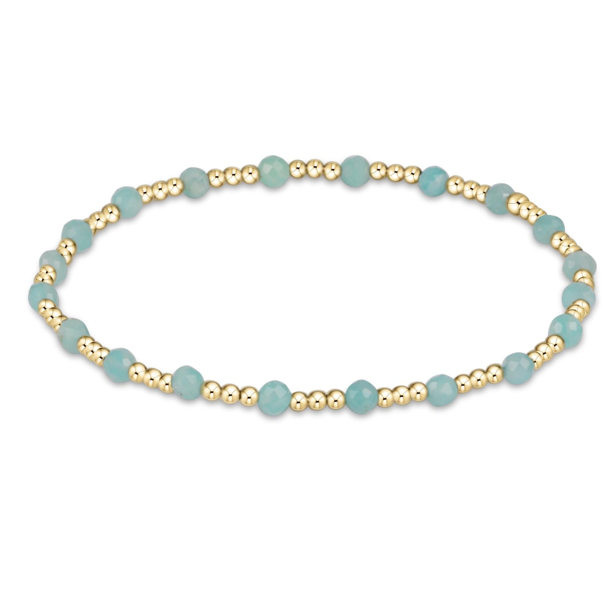 Extends - Gemstone Gold Sincerity Pattern 3mm Bead Bracelet - Amazonite